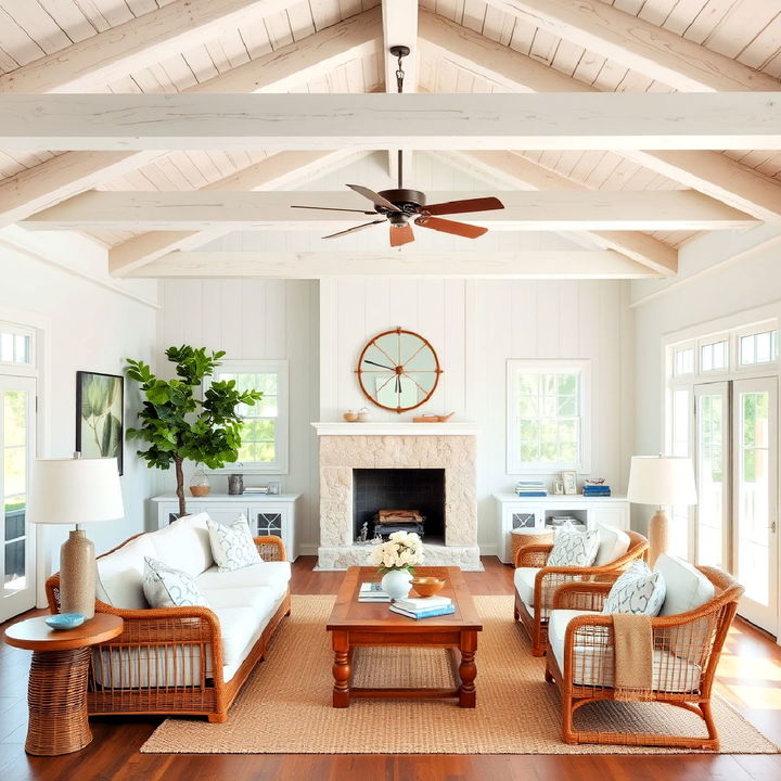 coastal inspired whitewashed beams