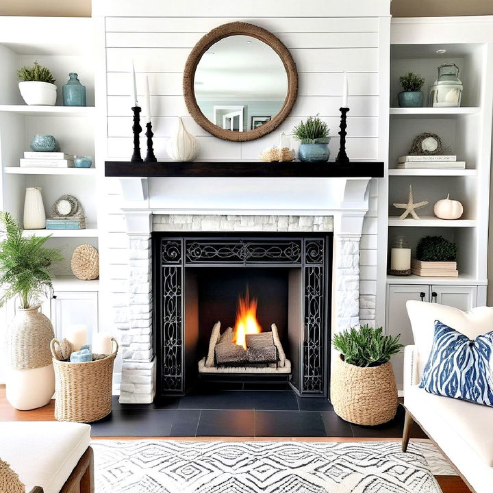 coastal serenity black and white fireplace