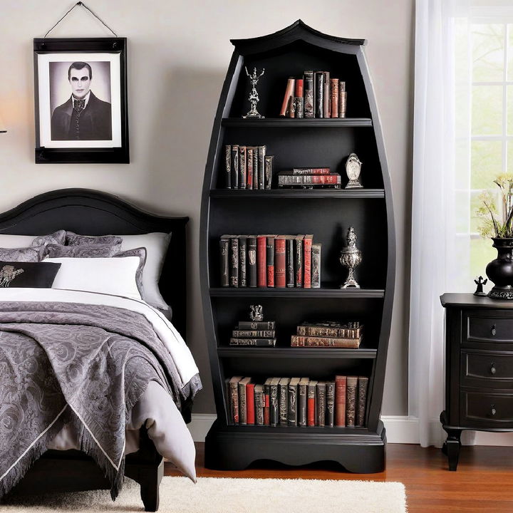 coffin shaped bookshelf for bedroom