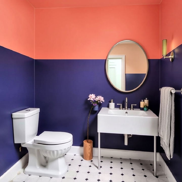 color blocked bathroom walls