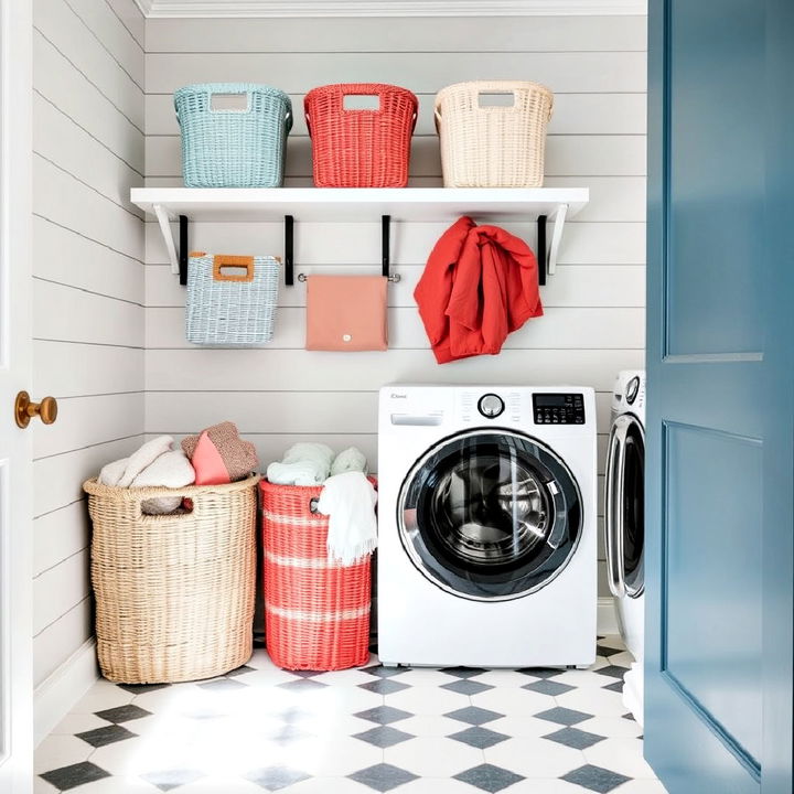 color coordinated baskets for laundry room