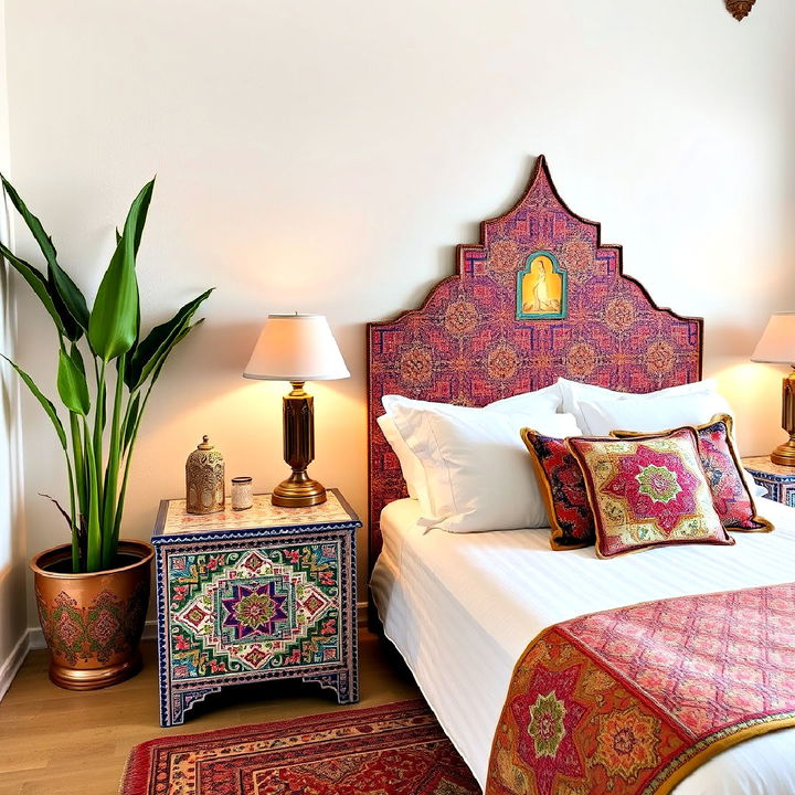 colorful moroccan tile inspired bedside table