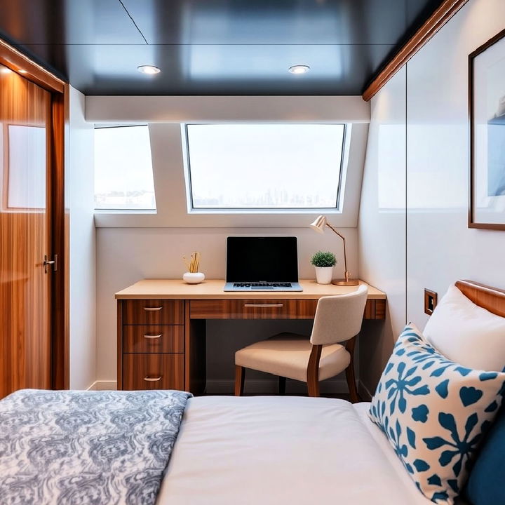 compact desk in a yacht bedroom