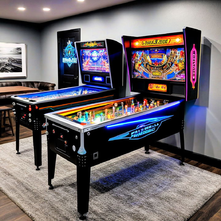 contemporary basement pinball arcade