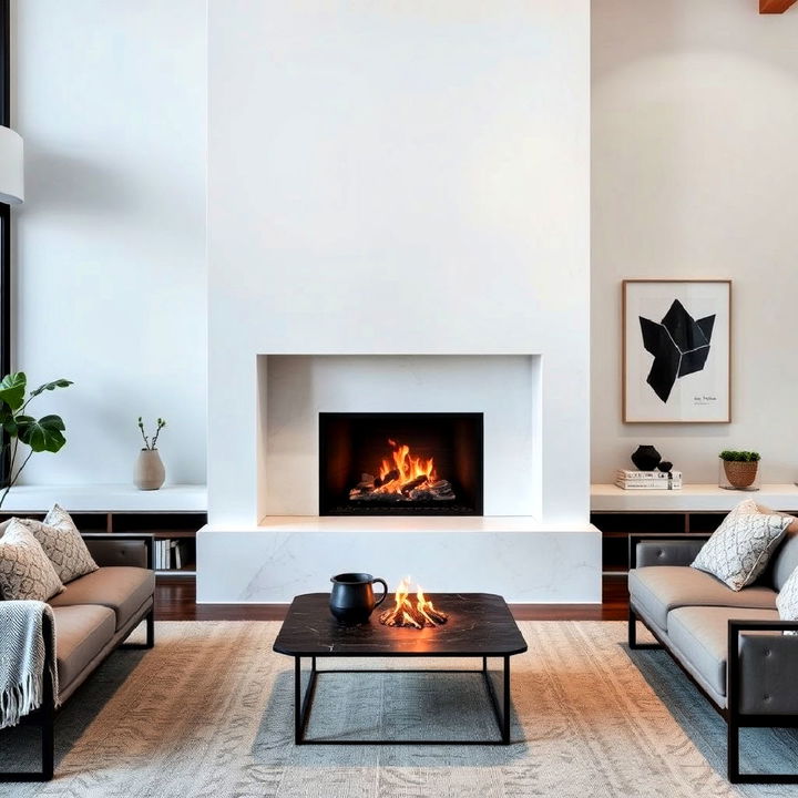 contemporary white concrete fireplace