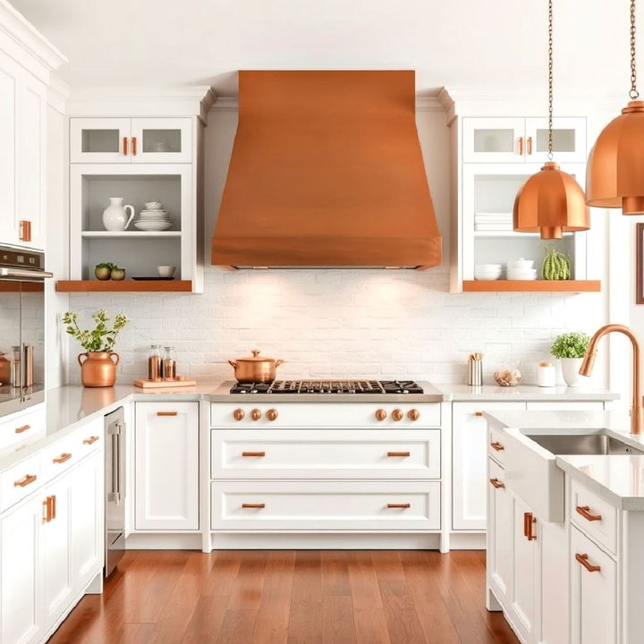 copper and soft white kitchen