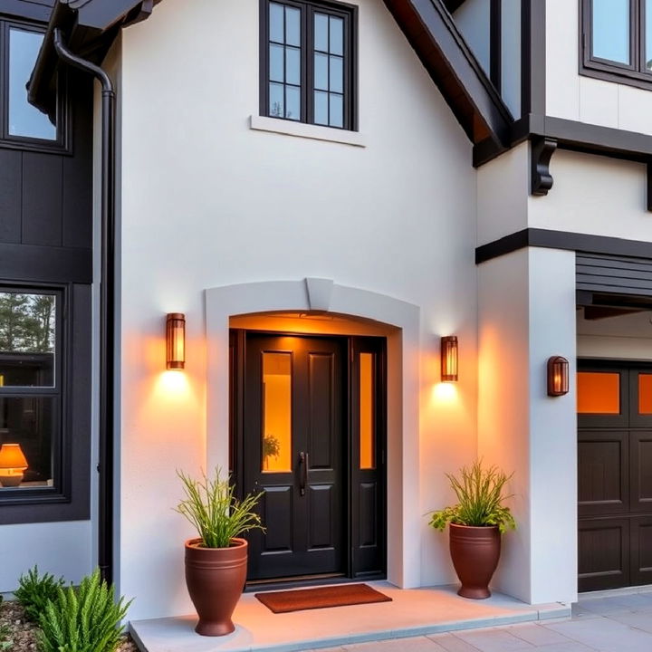 copper lighting fixtures for subtle luxury tudor exterior