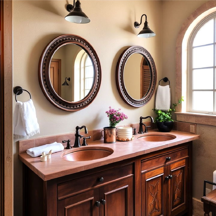 copper or bronze accents for tuscan bathroom