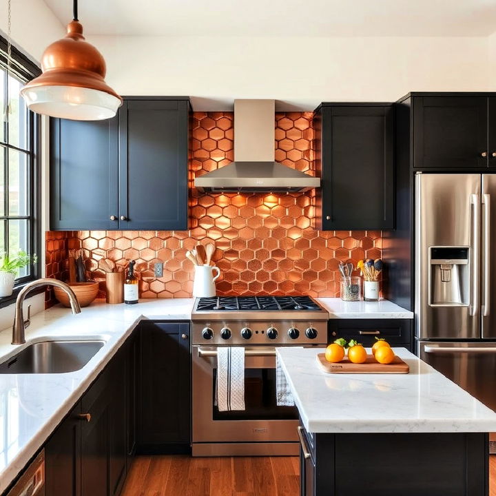 copper tiles kitchen backsplash