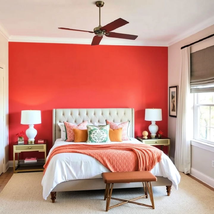 coral accent wall for bedroom