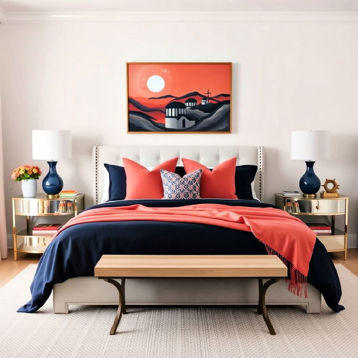 coral and navy combination for bedroom