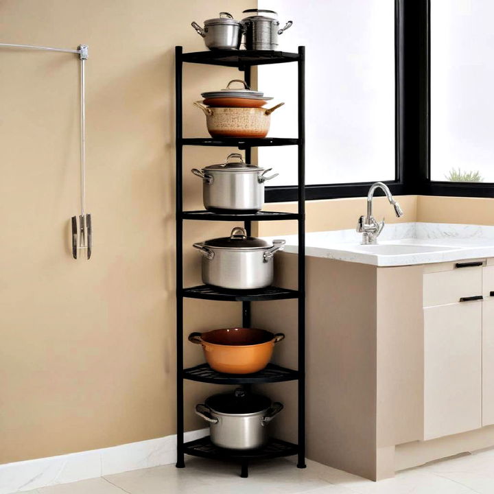 corner shelving unit to store pots