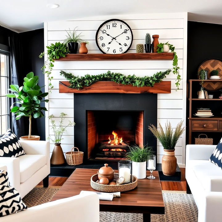 cottage charm black and white fireplace