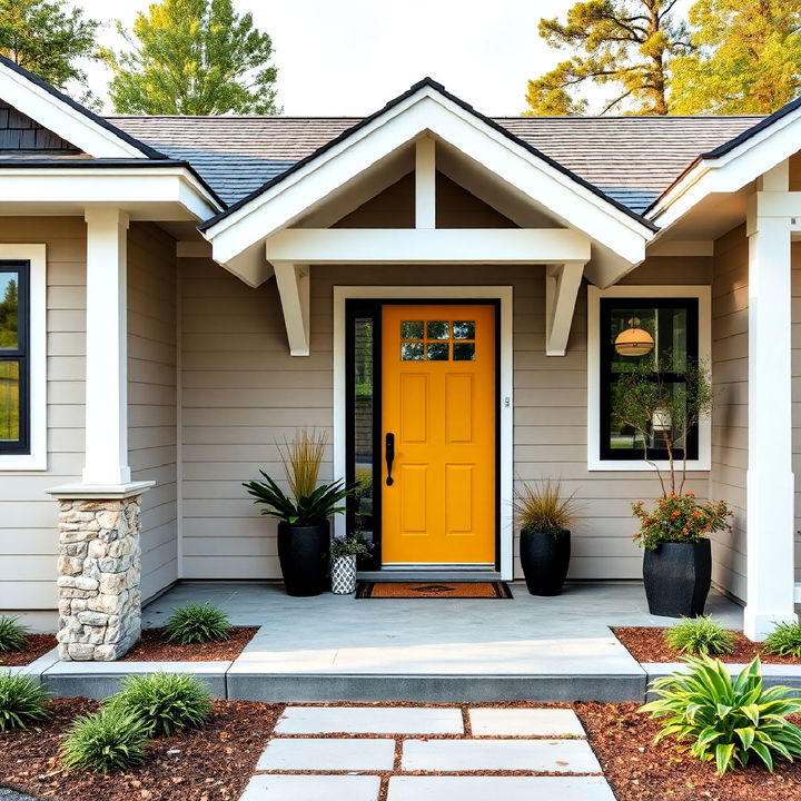 cottage exterior with a bold front door