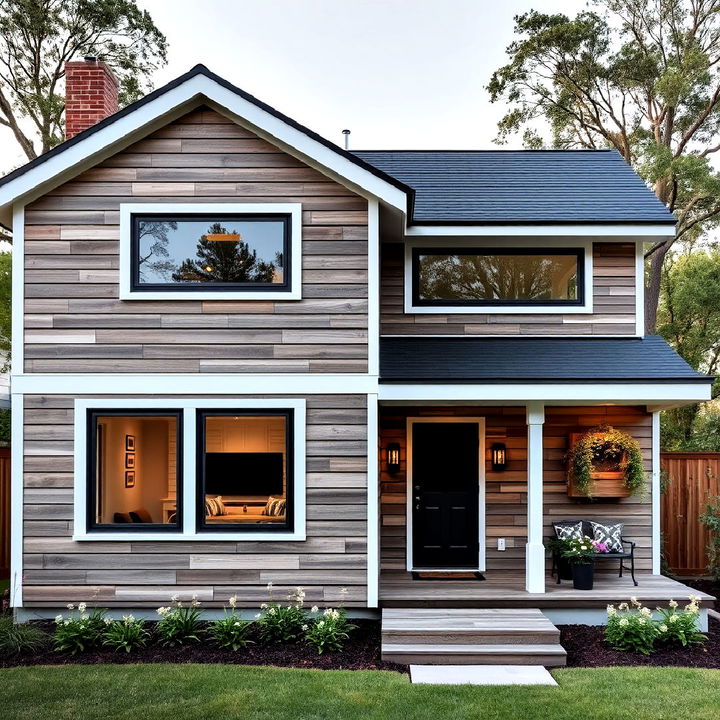 cottage exterior with horizontal wood slats