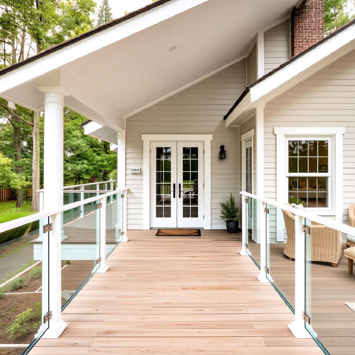 cottage house with glass railing