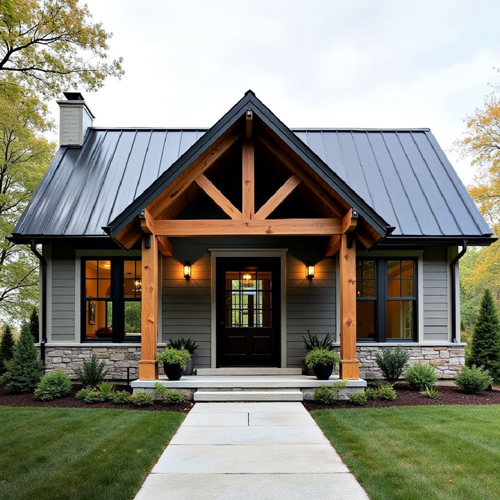 cottage metal roof and exposed rafters