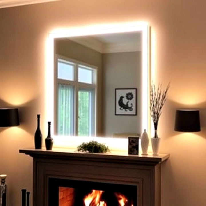 cozy ambiance backlit mirror over fireplace