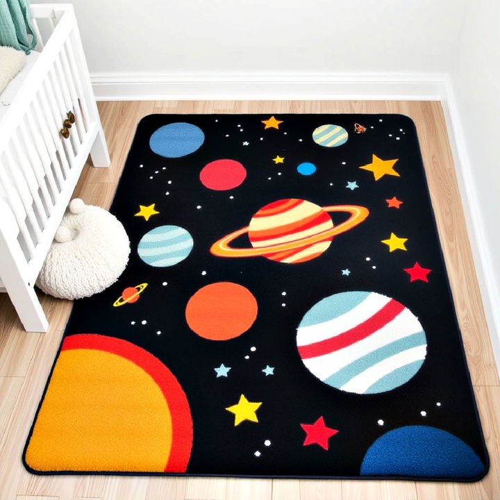 cozy and vibrant space themed nursery rug