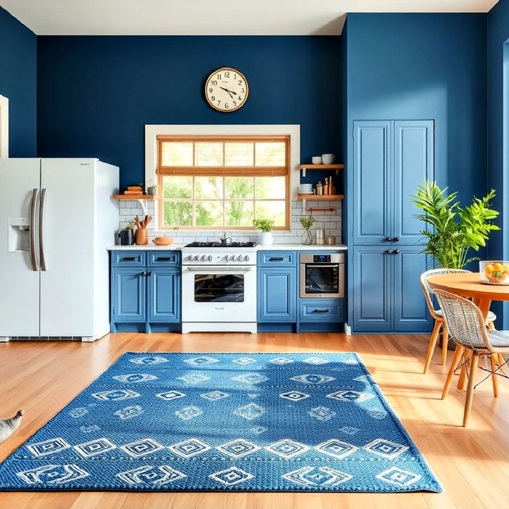 cozy blue rug for kitchen floor