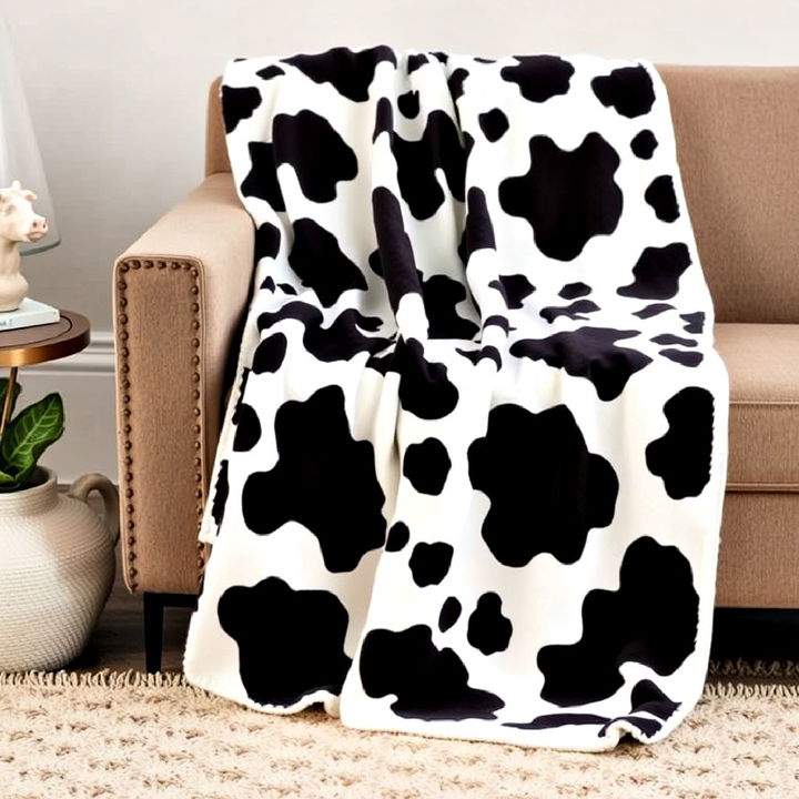 cozy cow print throw blanket