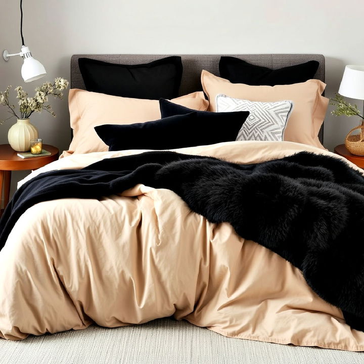 cozy layer black and beige bedding