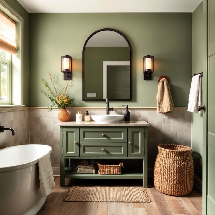 cozy moss green vanity