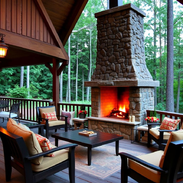 cozy outdoor fireplace for cabin