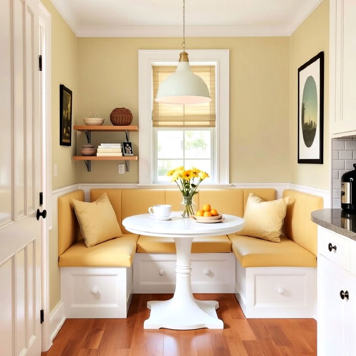 cozy pale yellow breakfast nook