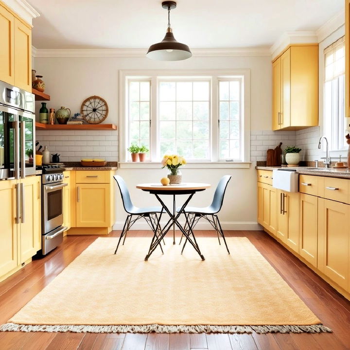 cozy pale yellow kitchen rug