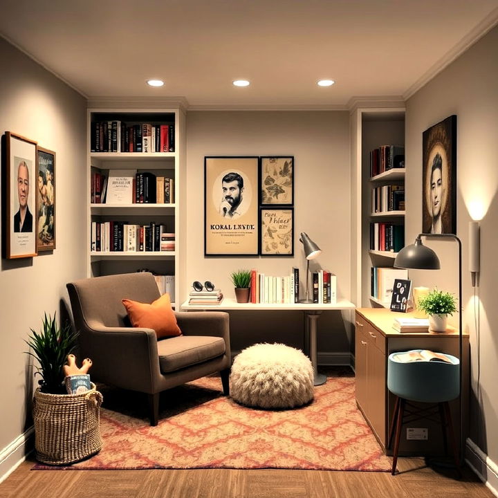 cozy reading nook for basement office