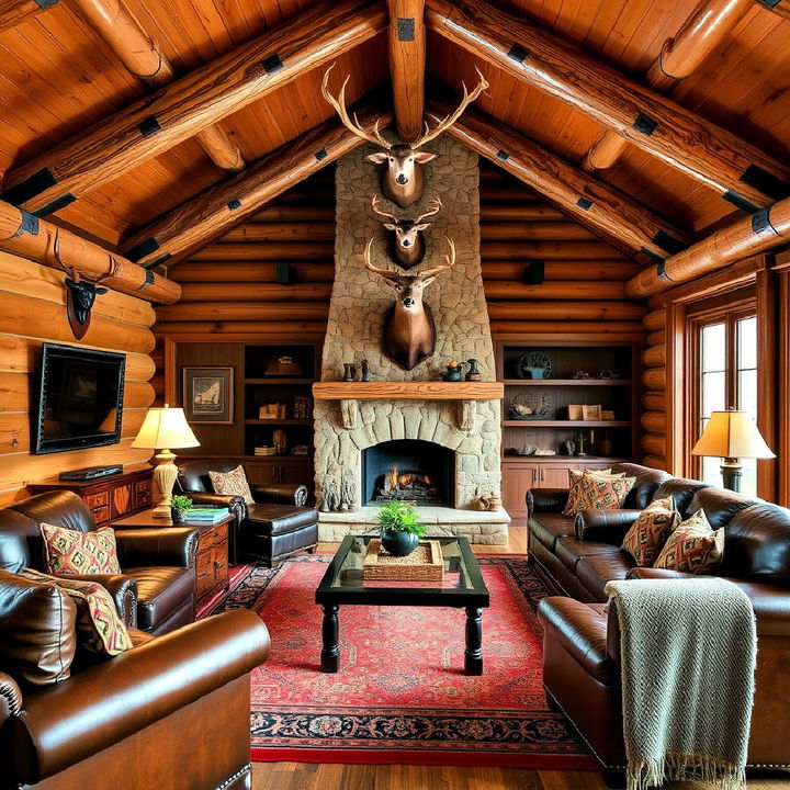 cozy rustic lodge style trophy room