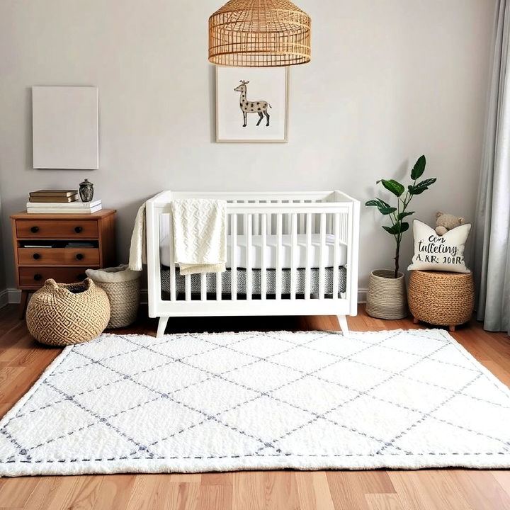 cozy white rug with geometric patterns