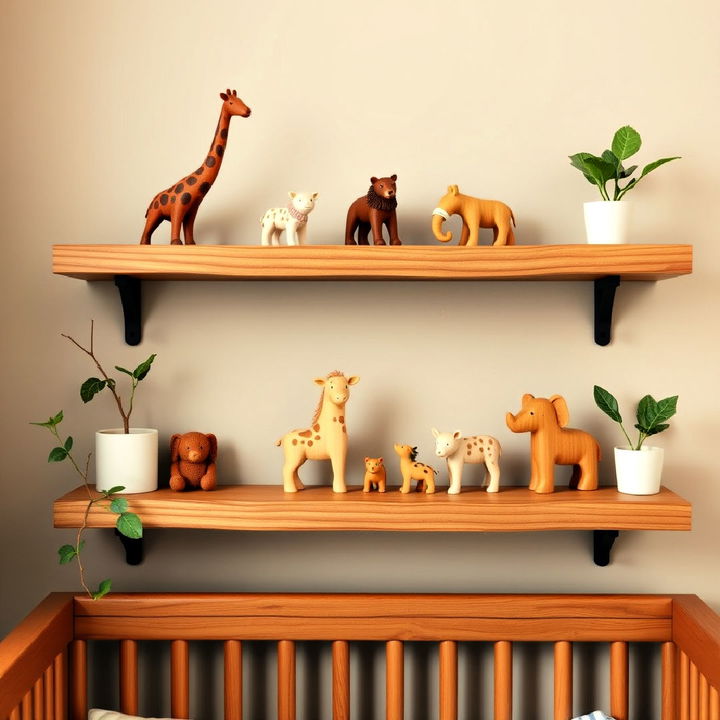 cozy wooden safari animals for nursery