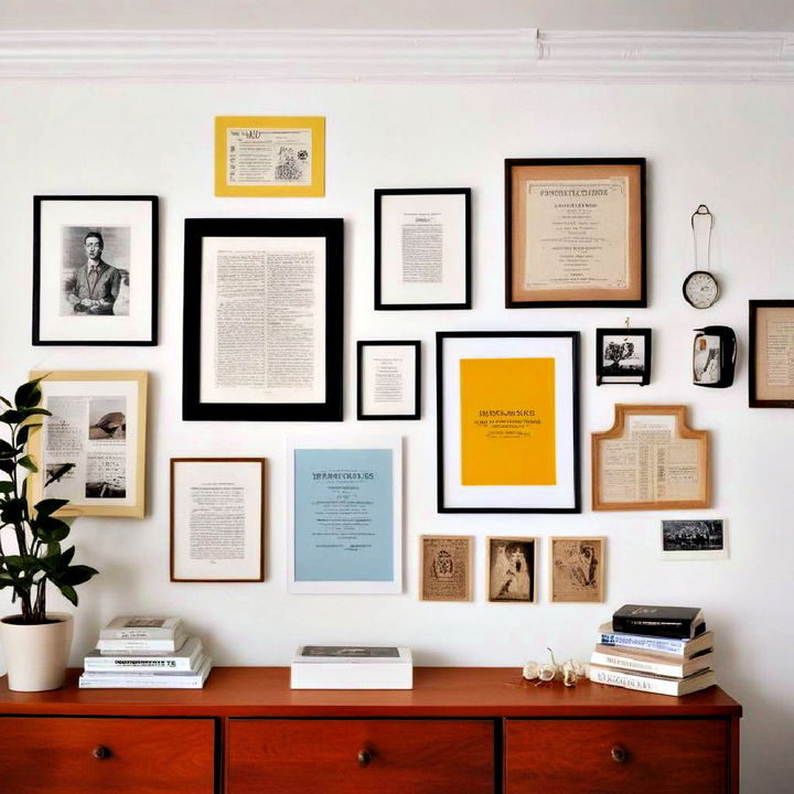 create a document wall with papers or letters