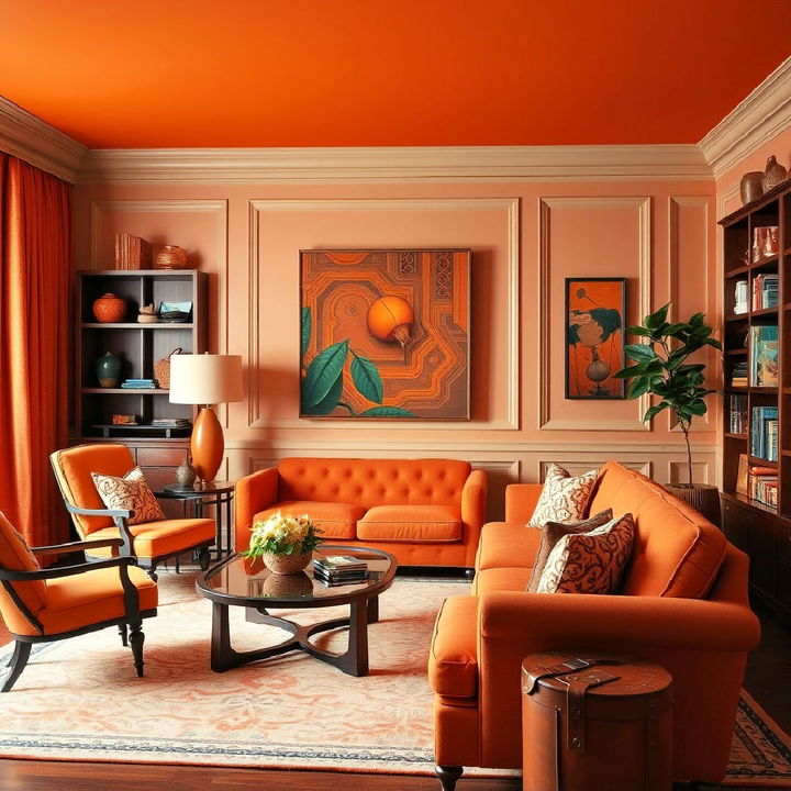 orange and brown accents for living rooms