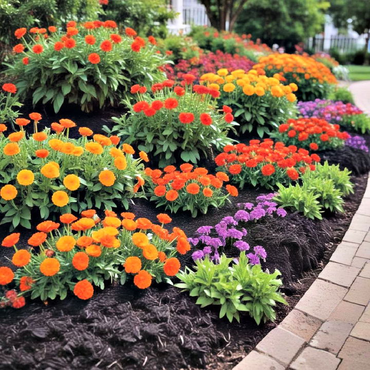 create bold contrast landscaping with bright flowers