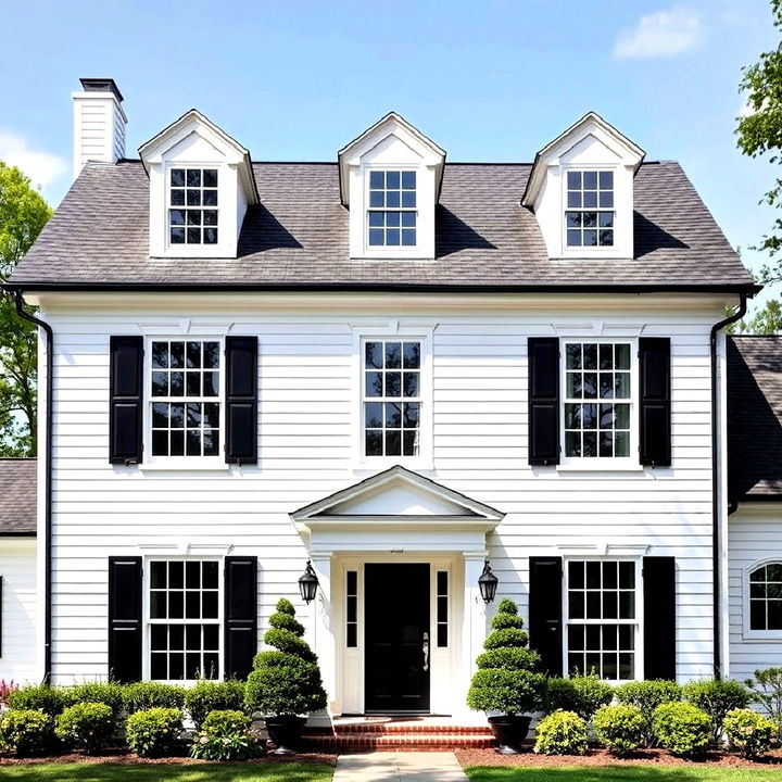 crisp black shutters on a white facade