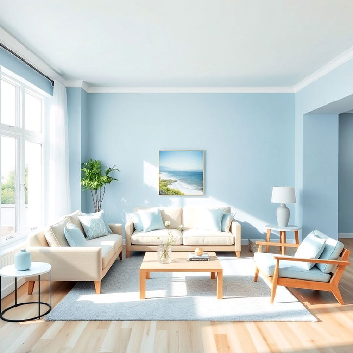 crisp light blue living room