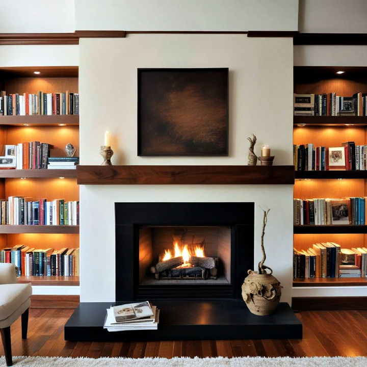 cultivate fireplace with bookshelves