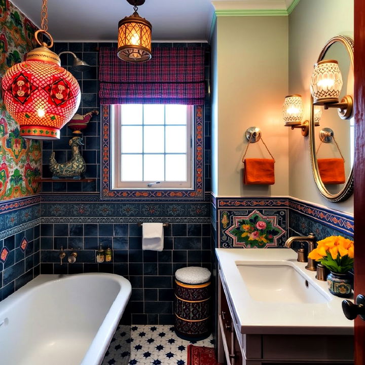 culturally inspired decor colorful bathroom