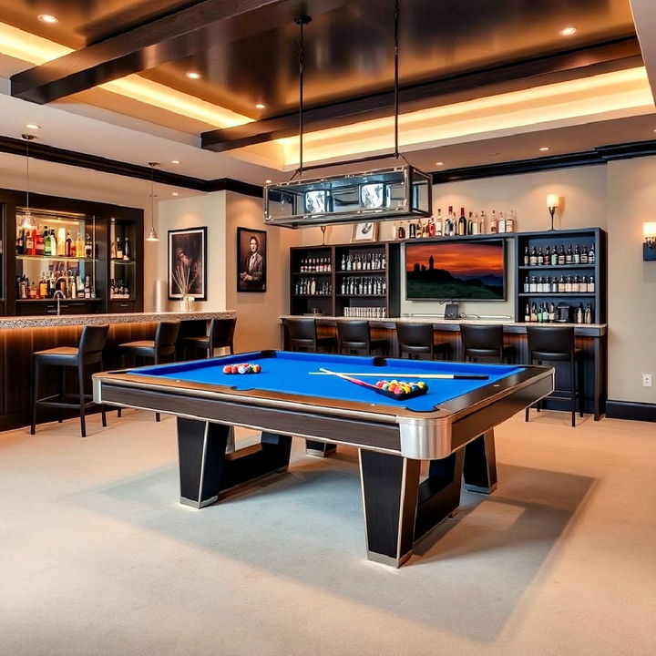 custom pool table and bar area for game room