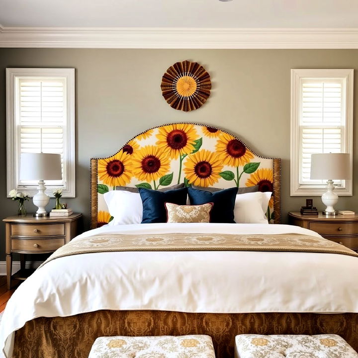 custom sunflower inspired headboard