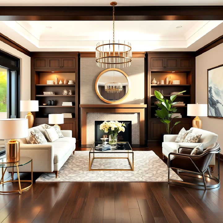 dark brown floor with metallic accents