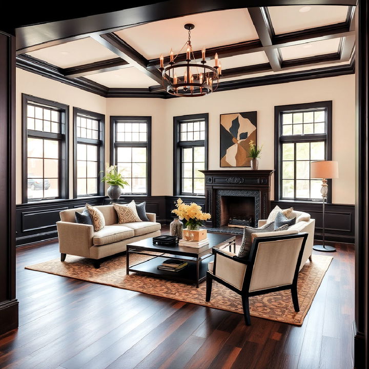 dark brown floors with dark trim or molding