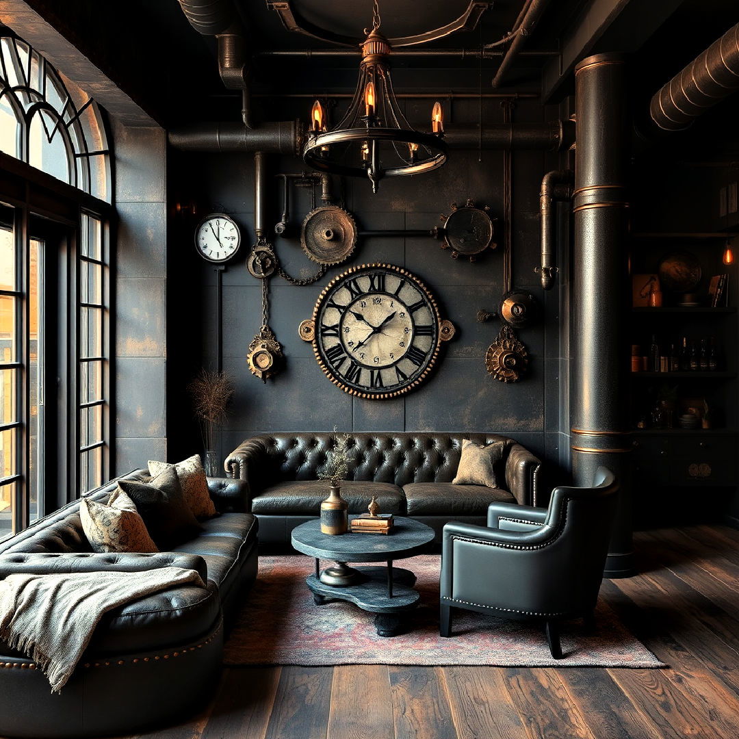 dark color palette steampunk living room