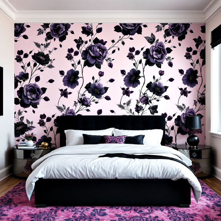 dark floral patterns accent wall