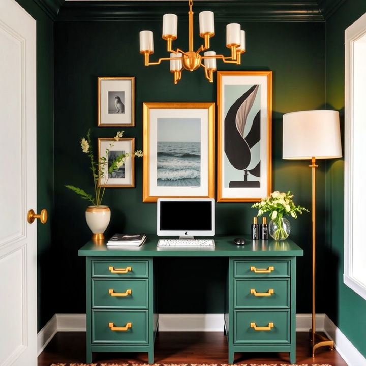 dark green and gold accents for Home Office