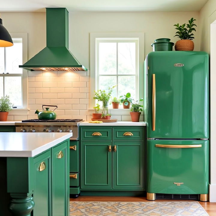 dark green appliances for a retro kitchen