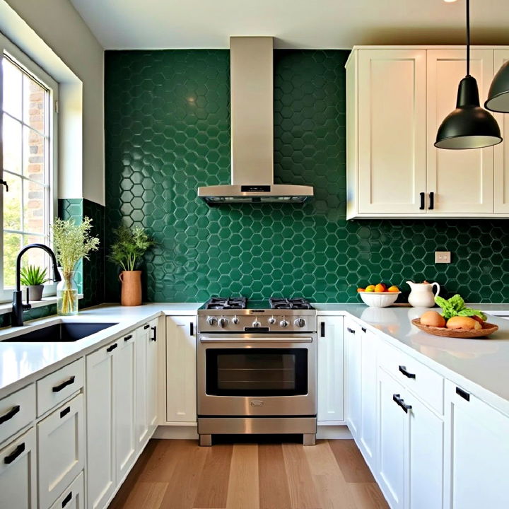 dark green backsplash for a bold accent for kitchen